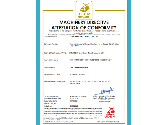MACHINERY DIRECTIVEATTESTATION OF CONFORMITY